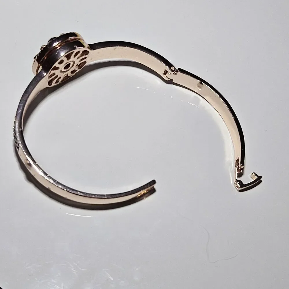 Rose Gold Snap Bracelet Blue And Clear Rhinestone Flower Approx 7